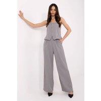 Love Lace Women's Spanish Neck Ruching Vest Trouser Set in Grey
