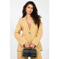 Love Lace Women's Unlined Cotton Denim Blazer in Tan