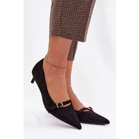 Love Lace Women's Suede Pointed Toe Low Heel Buckle Strap Comfort Everyday Pumps in Black | Size: 3.5