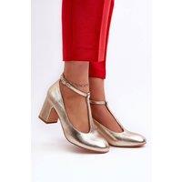 Love Lace Women's Block Heel Pump with Adjustable Strap Rounded Toe in Gold | Size: 6.5
