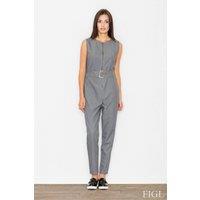 Love Lace Women's Sleeveless Zip Overalls With Waist Belt Buckle in Grey | Size: Small
