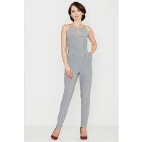 Love Lace Women's Semicircle Neck Chain Slit Suit Set in Grey | Size: Medium