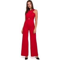 Love Lace Women's Crosswise Stripe Overalls with Covered Zip in Red | Size: Large