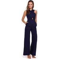 Love Lace Women's Crosswise Stripe Overalls in Navy | Size: Medium