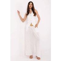 Love Lace Women's Casual Office Vest & Wide Leg Trouser Suit in White