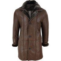 TruClothing Men's 3/4 Long Duffle Jacket Sheepskin in Brown | Size: 3XL