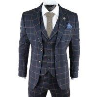 TruClothing Men's AK Collection Herringbone Tweed 3 Piece Suit in Dark Blue | Size: 40R