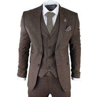 Infinity Leather Men's 3 Piece Tweed Herringbone Suit Peaky Blinders Classic Tailored in Brown | Size: 42R