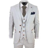 Infinity Leather Men's Stone 3 Piece Tweed Check Suit in Cream | Size: 38R