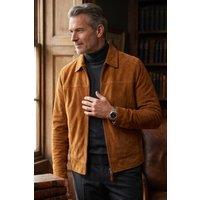Infinity Leather Men's Goat Suede Leather Harrington Biker Jacket -Ridge in Tan | Size: XL