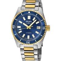 Gevril Men's Atlantic Avenue Dark Blue Ceramic Bezel/Embossed Dial Two tone SS/IPYG