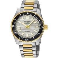 Gevril Men's Atlantic Avenue Black Ceramic Bezel White Silver Embossed Dial Watch