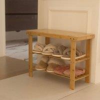 Living and Home 2 Tier Bamboo Shoe Bench Shoe Rack Storage Organizer in Natural