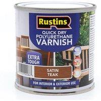Rustins Quick Dry Polyurethane Varnish Satin Teak 250ml - Durable Finish in Brown