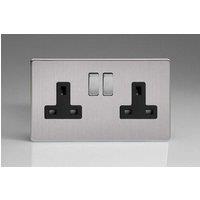Varilight XDS5BS 13A Socket Brushed Steel Black 2-Gang, 86x147x32mm in Grey