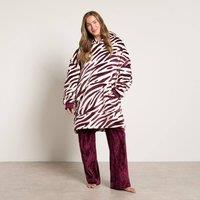 OHS Zebra Print Hoodie Blanket Sherpa Lined Oversized Wearable Throw in Burgundy