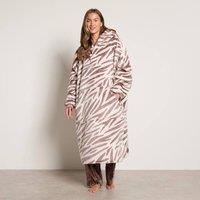 OHS Zebra Print Hoodie Blanket Sherpa Lined Oversized Wearable Throw in Beige | Size: XL