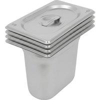 Argon Tableware Steel Gastronorm Containers with Lids - 1/9 150mm - 1L - Set of 4 in Silver
