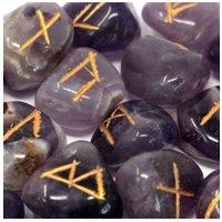 KDMD Amethyst Rune Stone Set in Pouch 25 Mystical Symbols for Divination in Purple