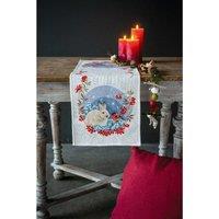 Vervaco Embroidery Kit: Table Runner: Snow Hare & Goldfinch: (Aida) in White