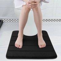 FLAVORA Black-3Pcs Memory Foam Bath Mat Pedestal Set in Black | Size: 180 cm width x 180 cm drop