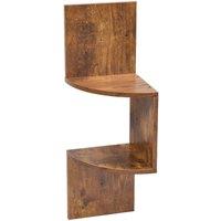 FLAVORA 2 Tier Wooden Corner Floating Wall Shelves in Brown | Size: 0.6m2