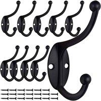 FLAVORA 10pcs Wall Mount Multi Pack Coat Hooks with 20pcs Screws in Black | Size: 500mm