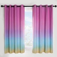 OHS Ombre Eyelet Blackout Kids Curtains Pair of Ring Top Rainbow Ready Made Panels in Pink | Size: 168 cm width x 137 cm drop
