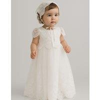 Lilly + Bo Girl's Harriet Baptism Christening Gown with Bonnet in White | Size: 18 m