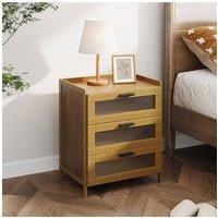 Living and Home 3-Drawer Narrow Bamboo Bedside Table in Brown