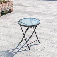 Living and Home Round Tempered Glass Steel Garden Dining Table in Brown