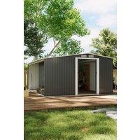 Living and Home 8x10 FT Garden Metal Storage Shed w/ 9.9x2.2 FT Log Store, Apex Roof & Double Doors Lockable Weatherproof Outdoor Shed for Garden