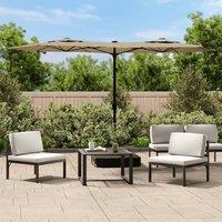 Berkfield Home Double-Head Parasol with LEDs Taupe 316x240 cm in Beige
