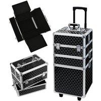 H&O Direct Professional Cosmetics Trolley 3-in-1 Large Hairdressing Makeup Train Case in Black