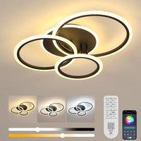Pheashine Black 3-Ring Interlocked LED Ceiling Lamp, 53W Dimmable 3000K-6500K