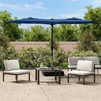 Berkfield Home Double-Head Parasol with LEDs Azure Blue 316x240 cm