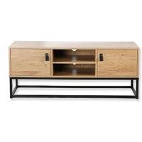 CALICOSY Oak Finish TV Stand With 2 Doors & 2 Shelves, 120Cm Wide - JILL in Light Brown
