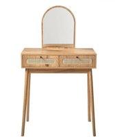 CALICOSY Dressing Table With Mirror & 2 Drawers With Rattan Fronts, 80 Cm in Light Brown