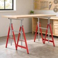 STILVORA Set of 2 Adjustable Saw Horses with Folding Steel Frame in Red