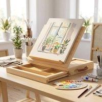 STILVORA Table Easel with Storage Portable Folding Design in Natural