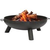 Hammer and Tongs Round Iron Fire Pit - 68cm - Outdoor Garden Patio Heater Firepit Log Burner Bowl in Black