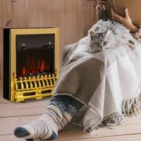 HOMCOM Electric Fireplace 1&2KW LED Fire Place Effect Heater Fire Flame in Gold