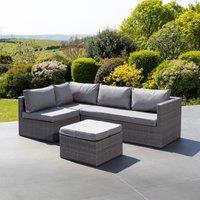 Artemis Home Della Sectional Grey Rattan Corner Sofa + Matching Stool in Light Grey