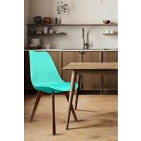 Fusion Living Soho Plastic Dining Chair with Squared Dark Wood Legs in Aqua