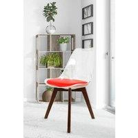 Fusion Living Soho Clear Plastic Dining Chair with Squared Dark Wood Legs in Red
