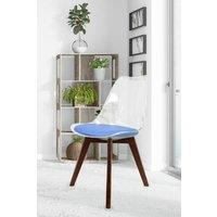 Fusion Living Soho Clear Plastic Dining Chair with Squared Dark Wood Legs in Blue