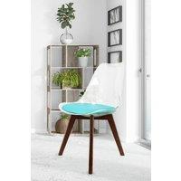 Fusion Living Soho Clear Plastic Dining Chair with Squared Dark Wood Legs in Aqua