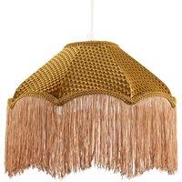 Happy Homewares Golden Ochre Victorian Scallop Pendant Light Shade with Long Tassels in Gold