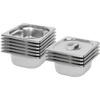Argon Tableware Steel Gastronorm Containers with Lids - 1/6 65mm - 1L - Set of 10 in Silver