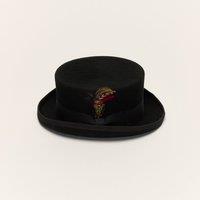 Liquorish Black Wool Short Crown Feather Top Hat | Size: Large
